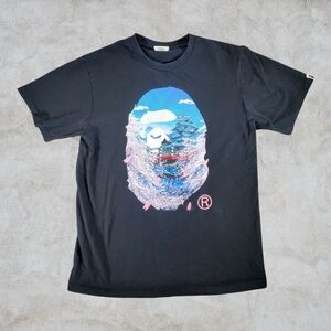 A Bathing Ape Shirt Mens Large Black Japan Sakura Short Sleeve Streetwear Grunge